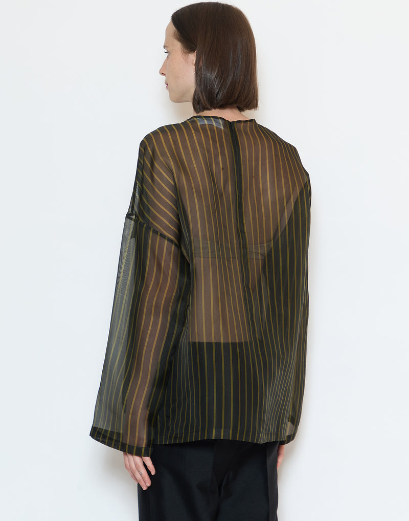 Black & Khaki Stripe Silk Organza Tenoi Top