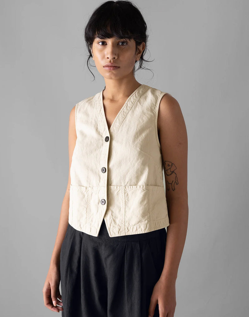 Beige Cotton & Linen Waistcoat Top