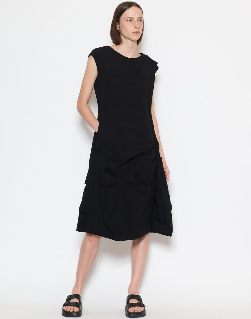 Black Viscose & Wool Blend Stretch Dress