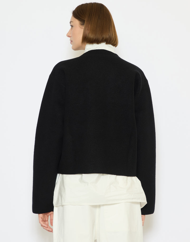 Black Boiled Wool Meet Cardigan