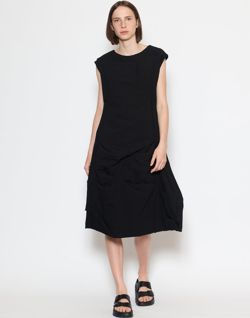 Black Viscose & Wool Blend Stretch Dress