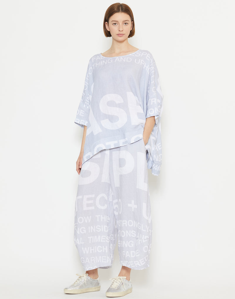 Grey Printed Linen Wide Leg Pants