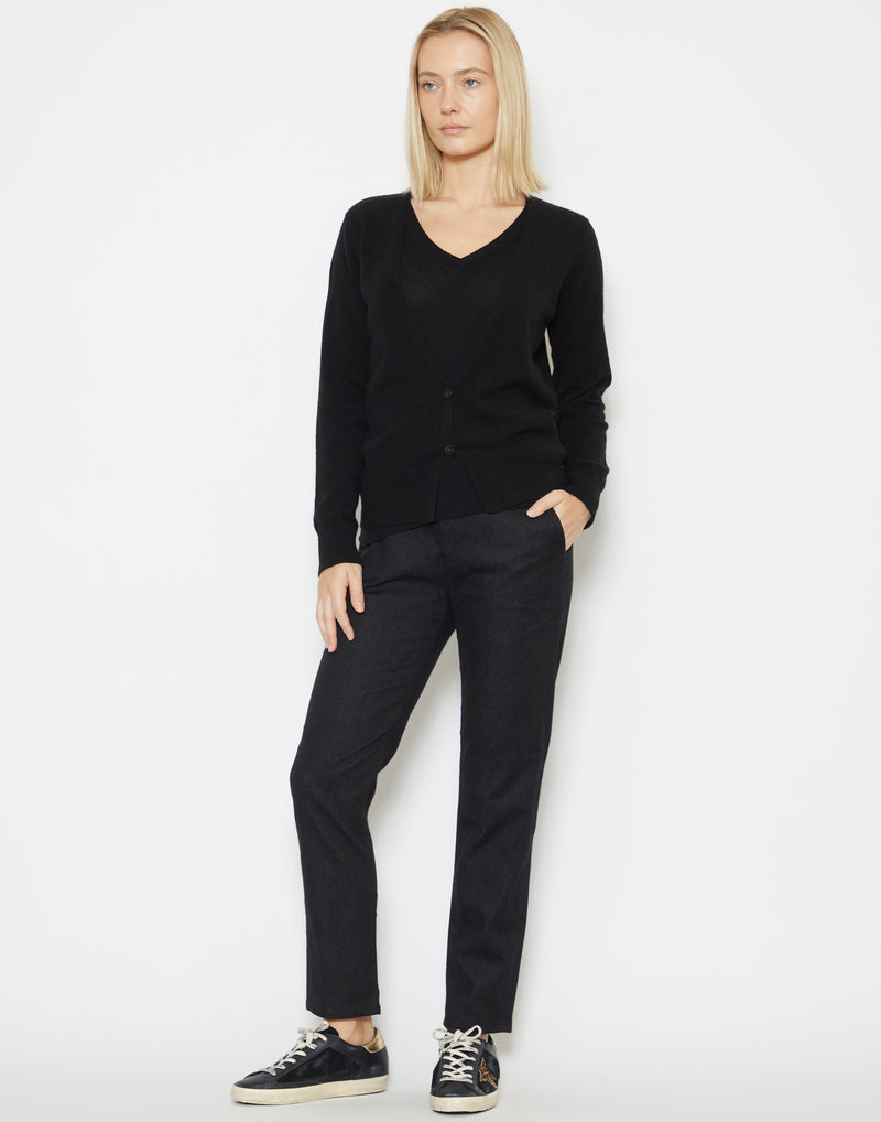 Black Cashmere Deep V Neck Cardigan