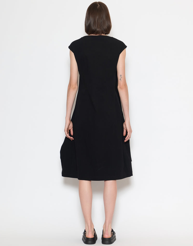 Black Viscose & Wool Blend Stretch Dress