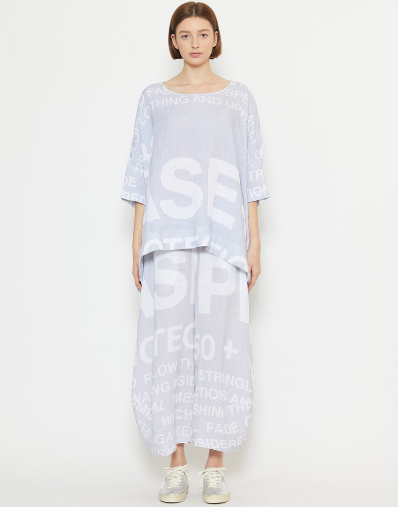 Grey Printed Linen Wide Leg Pants