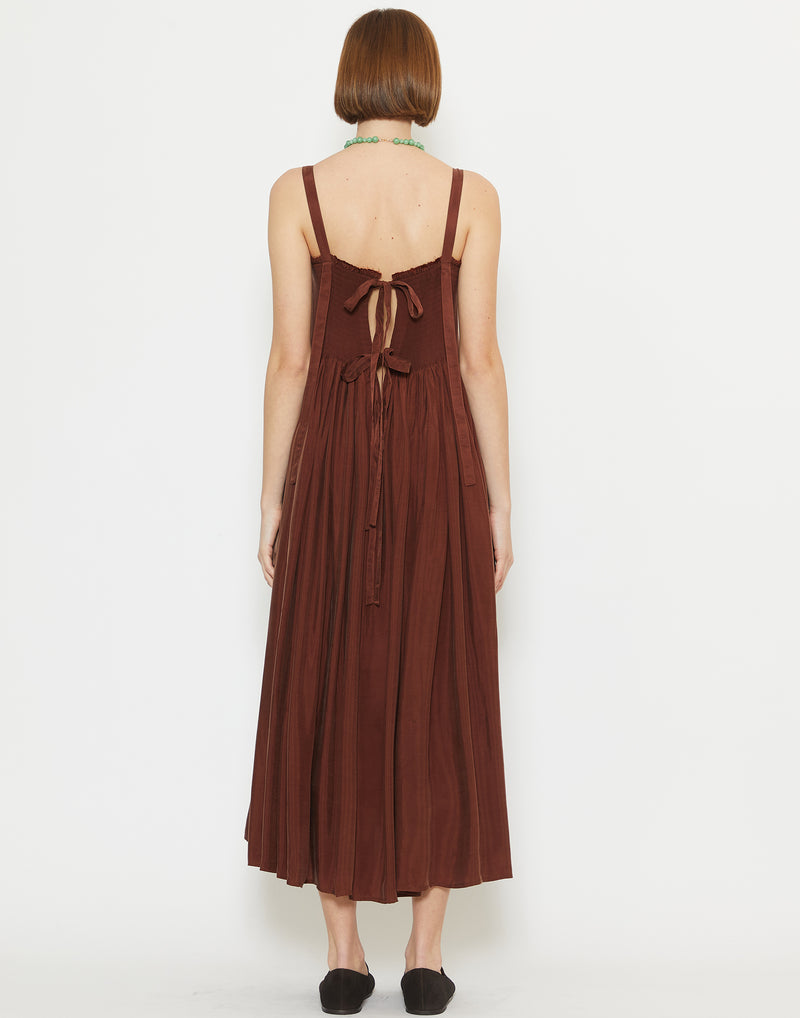 Brown Washed Cupro Gal Smock Dress