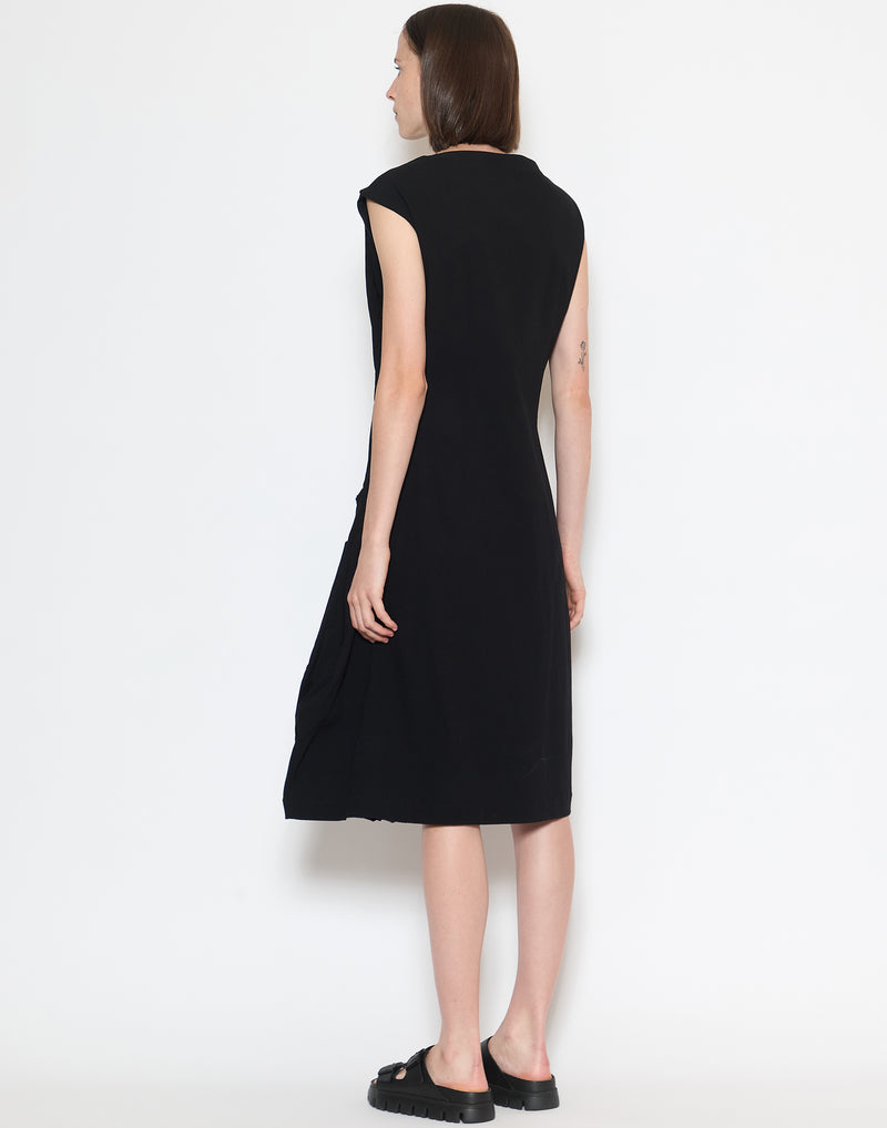 Black Viscose & Wool Blend Stretch Dress