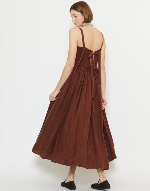 Brown Washed Cupro Gal Smock Dress