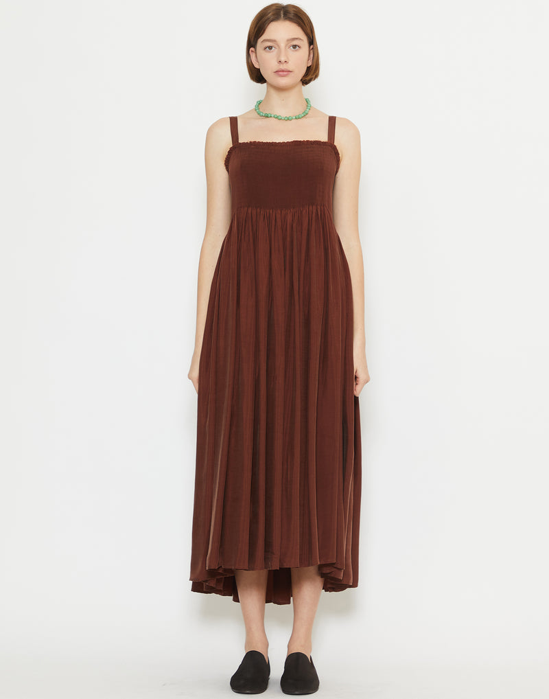 Brown Washed Cupro Gal Smock Dress