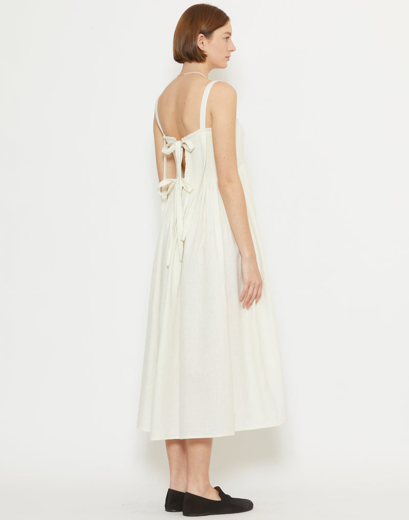 Off White Wool & Linen Gal Smock Dress