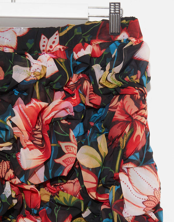 Floral Print Ruched Midi Skirt