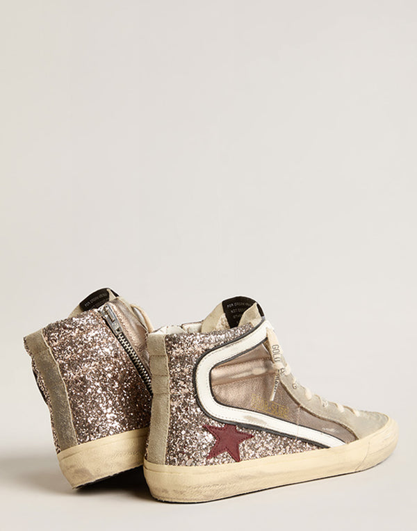 Bronze Leather & Glitter Slide Sneakers