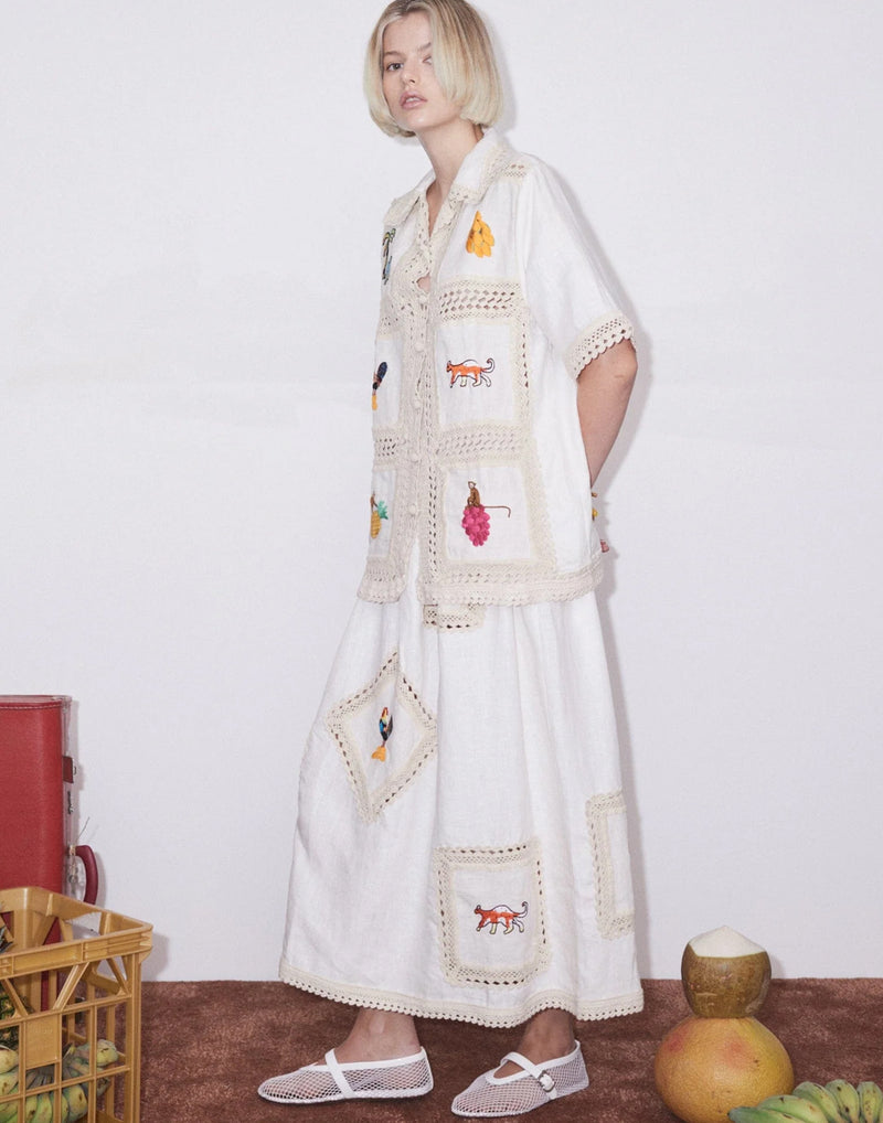 Embroidered Linen Teddy Skirt