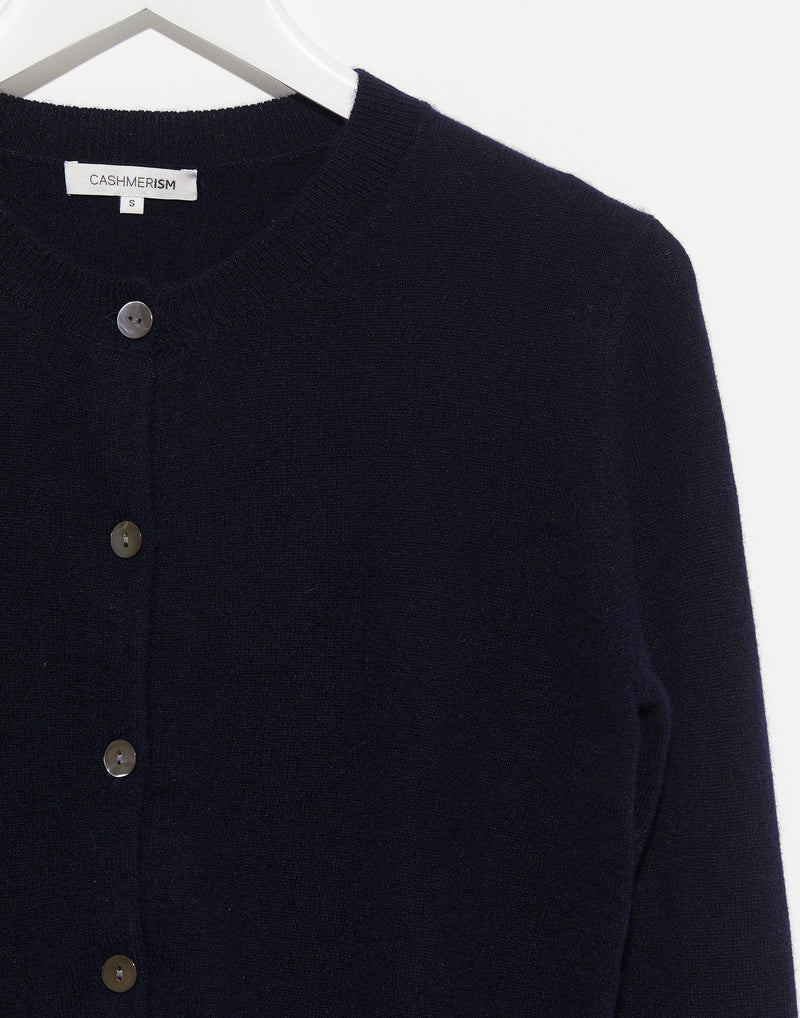 Navy Cashmere Crew Neck Cardigan