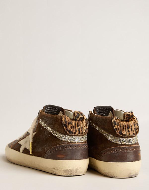 Brown Leather & Glitter Mid Star Sneakers