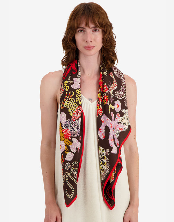 Brown Silk & Modal Jardin De Sirenes Scarf