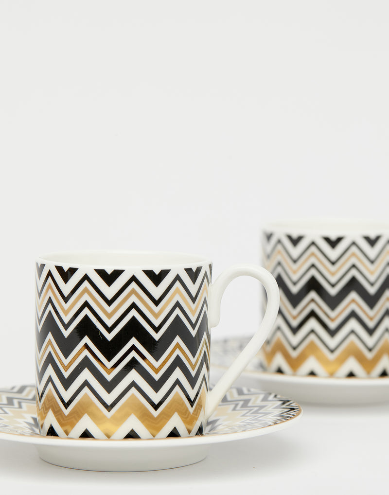 Gold Zig Zag Porcelain Coffee Cup Set of 2