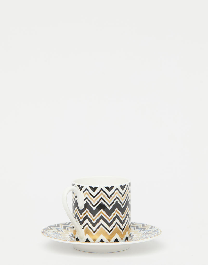 Gold Zig Zag Porcelain Coffee Cup Set of 2