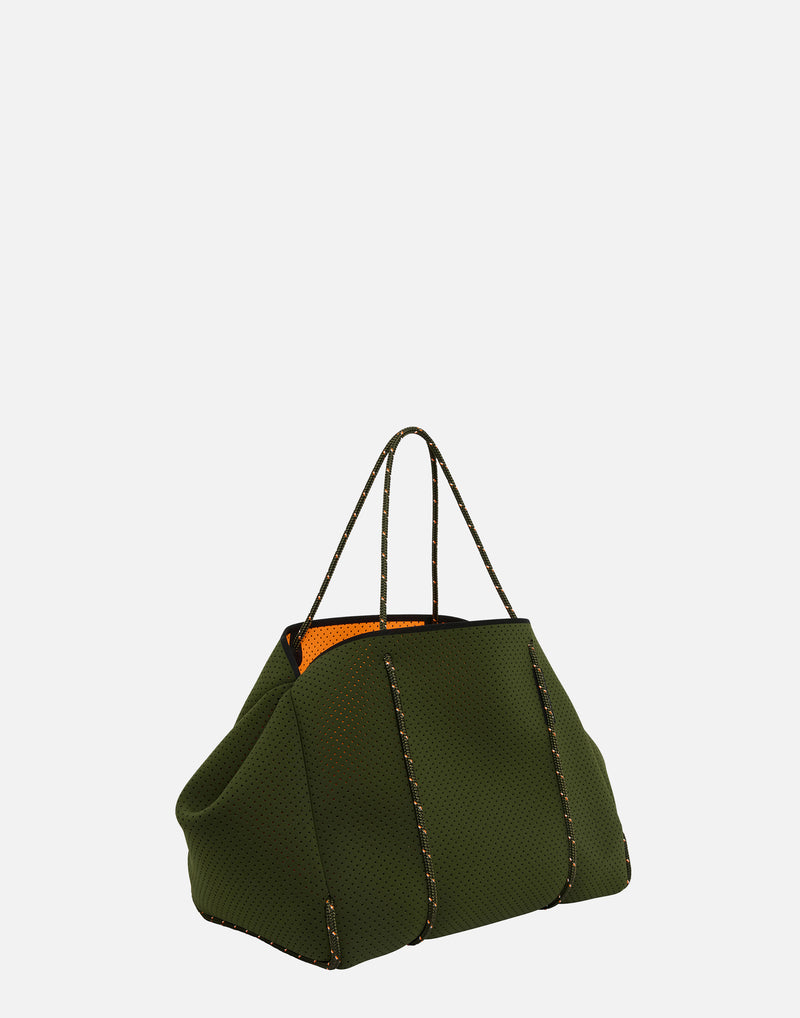 Khaki & Electric Orange Dual Tone Escape Tote