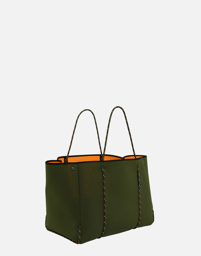 Khaki & Electric Orange Dual Tone Escape Tote