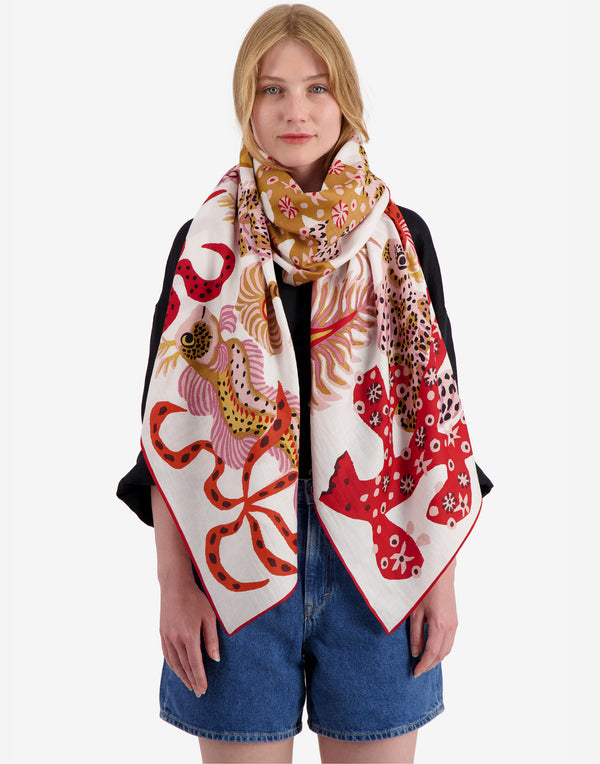 White Cotton & Silk Jardin De Sirenes Scarf