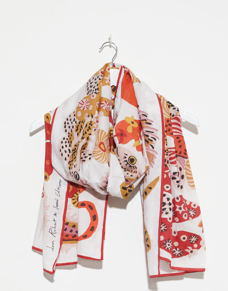 White Cotton & Silk Jardin De Sirenes Scarf