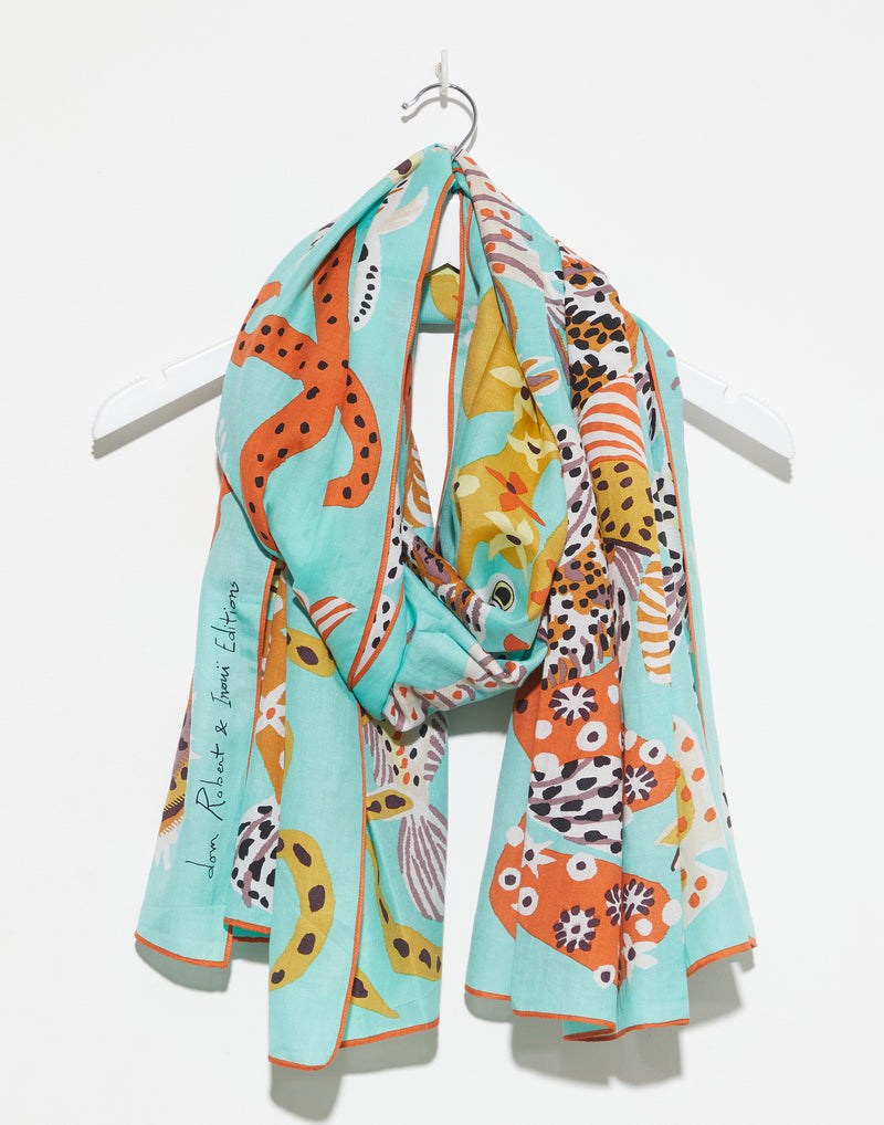 Turquoise Cotton & Silk Jardin De Sirenes Scarf