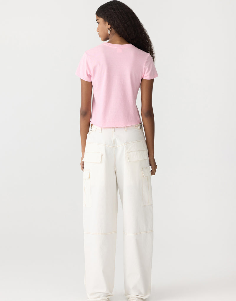 Candy Pink Cotton Raw Edge T-Shirt