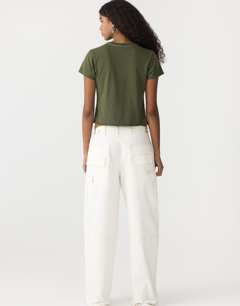 Khaki Cotton Raw Edge T-Shirt