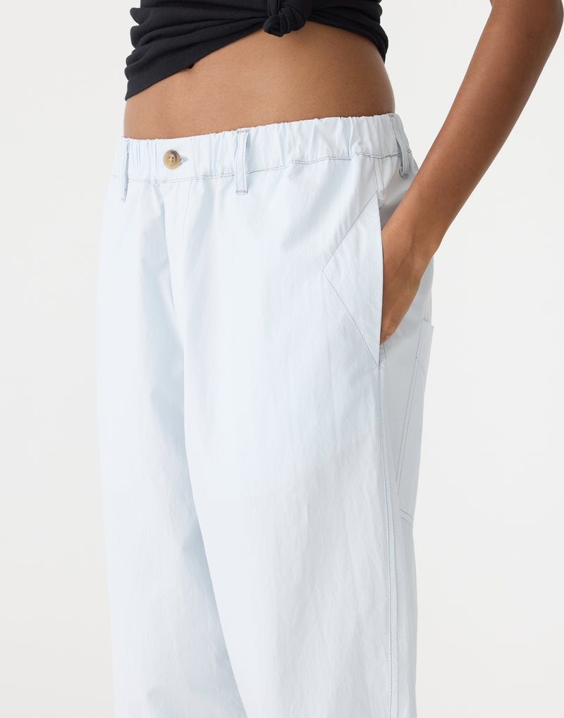 Pale Blue Crushed Cotton Summer Pants