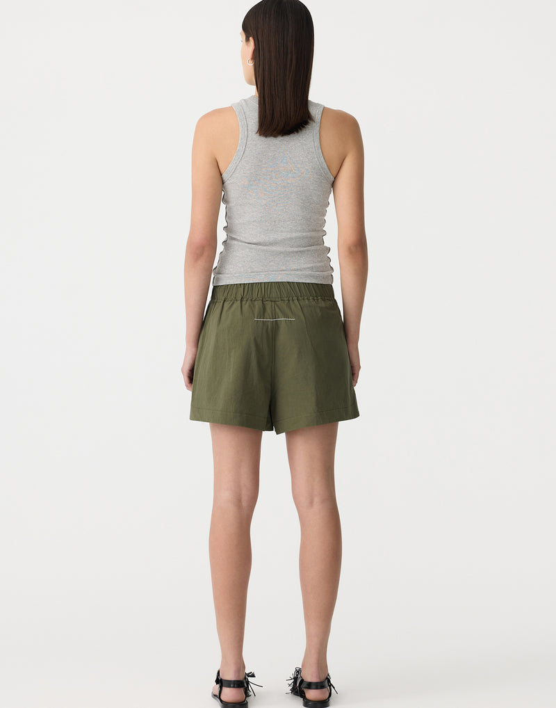 Khaki Crushed Cotton Tennis Shorts