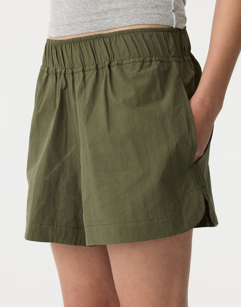 Khaki Crushed Cotton Tennis Shorts