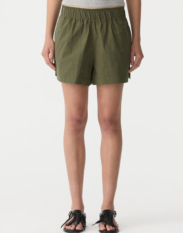 Khaki Crushed Cotton Tennis Shorts