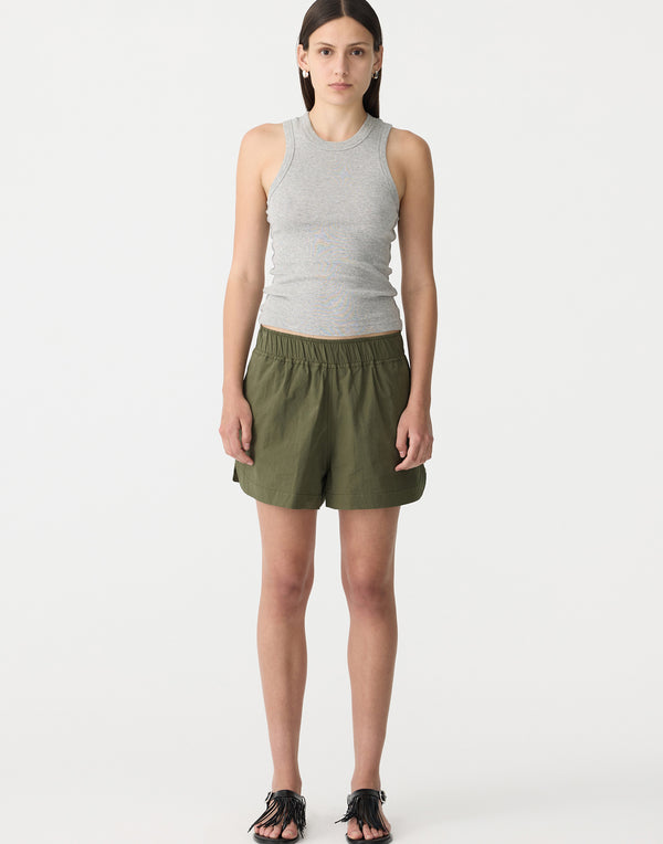 Khaki Crushed Cotton Tennis Shorts