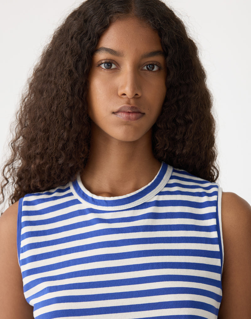 Stripe Cotton Raw Edge Tank Top