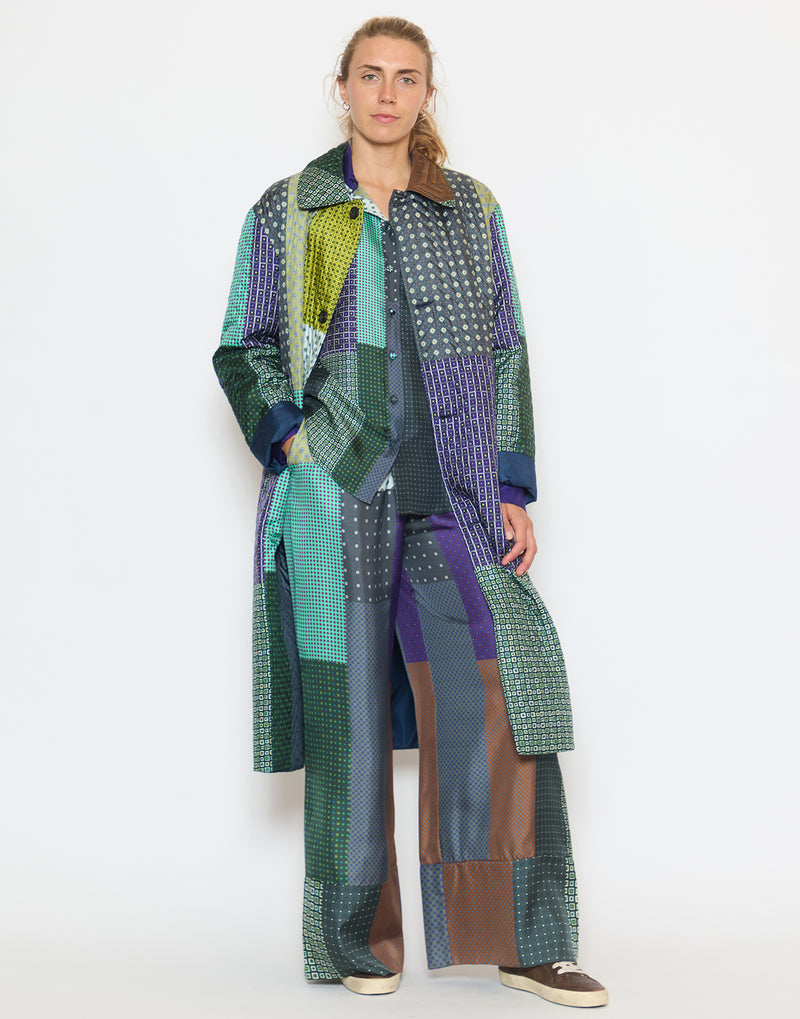 Multicolour Patchwork Print Silk Trousers
