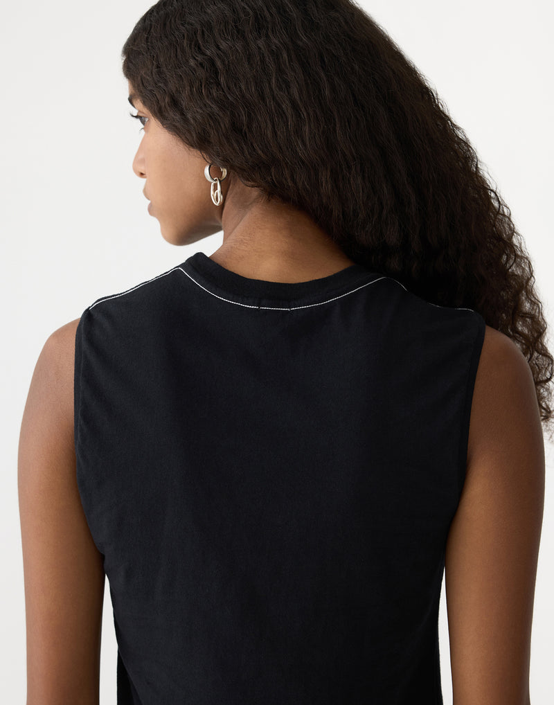 Black Cotton Raw Edge Tank Top