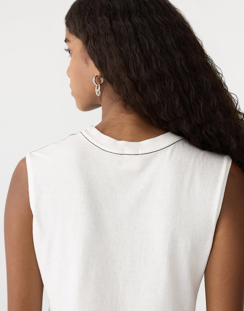 White Cotton Raw Edge Tank Top