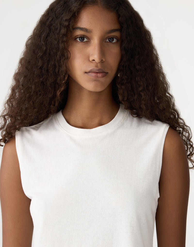 White Cotton Raw Edge Tank Top