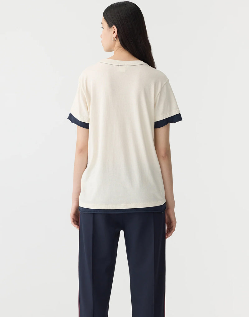 Off White & Ink Blue Cotton Layered T-Shirt