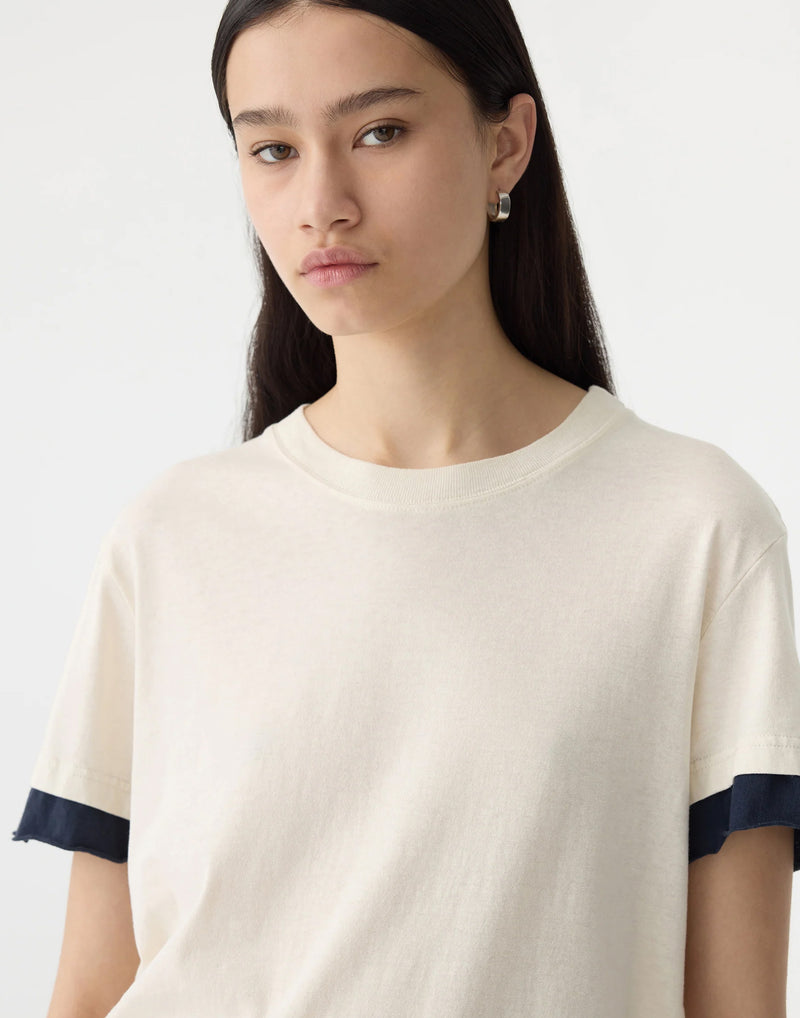 Off White & Ink Blue Cotton Layered T-Shirt