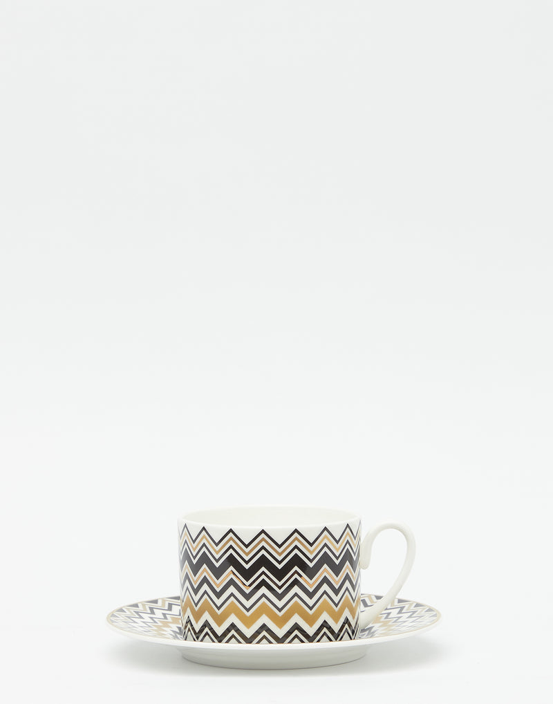 Gold Zig Zag Porcelain Tea Cup Set of 2