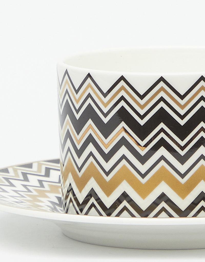 Gold Zig Zag Porcelain Tea Cup Set of 2