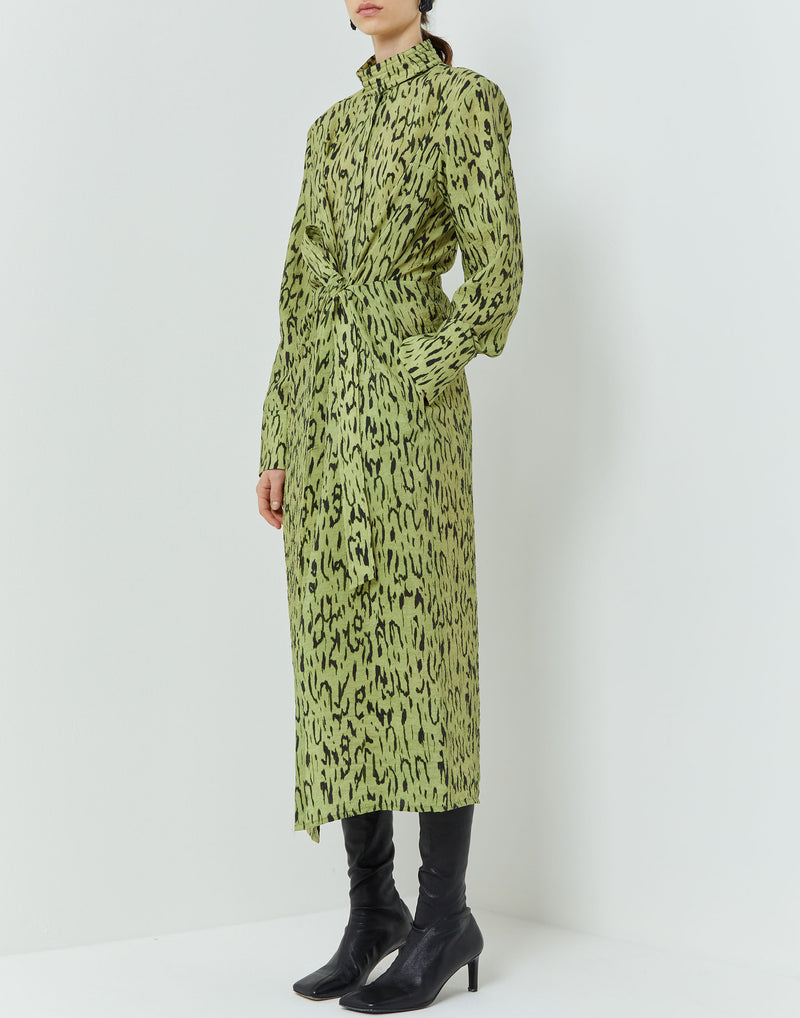 Lemon Grass Feline Print Dorani Wrap Dress