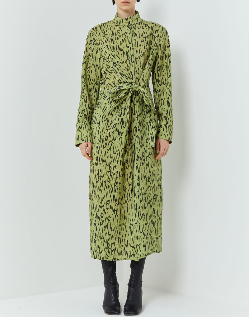 Lemon Grass Feline Print Dorani Wrap Dress