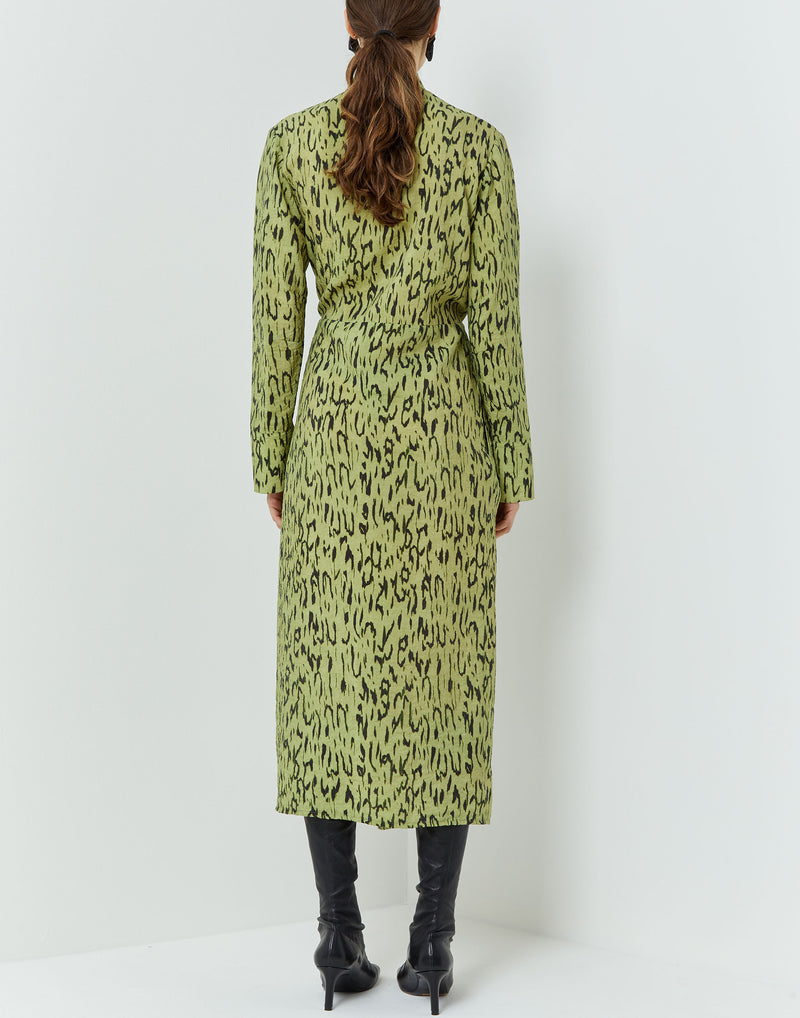 Lemon Grass Feline Print Dorani Wrap Dress