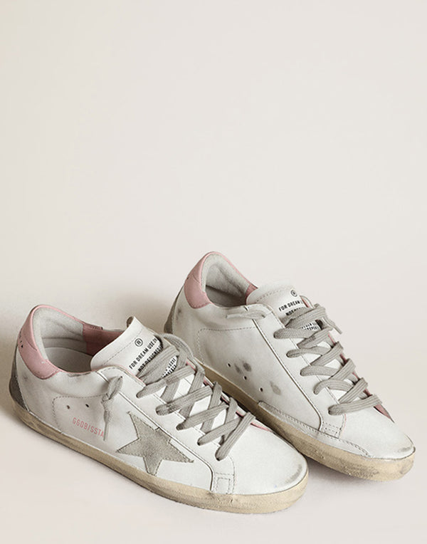 White Leather & Pink Superstar Sneakers